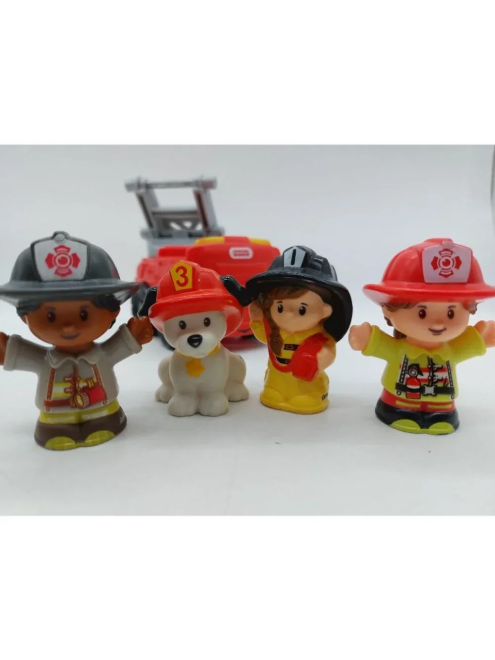 Fisher Price Little Rescue Fire Truck Ladder 1 Dog 2 Fireman 1 Firewoman Lot